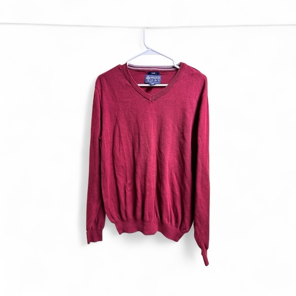 American Rag Cie Men’s Red V-Neck Sweater 100% Cotton Size Large